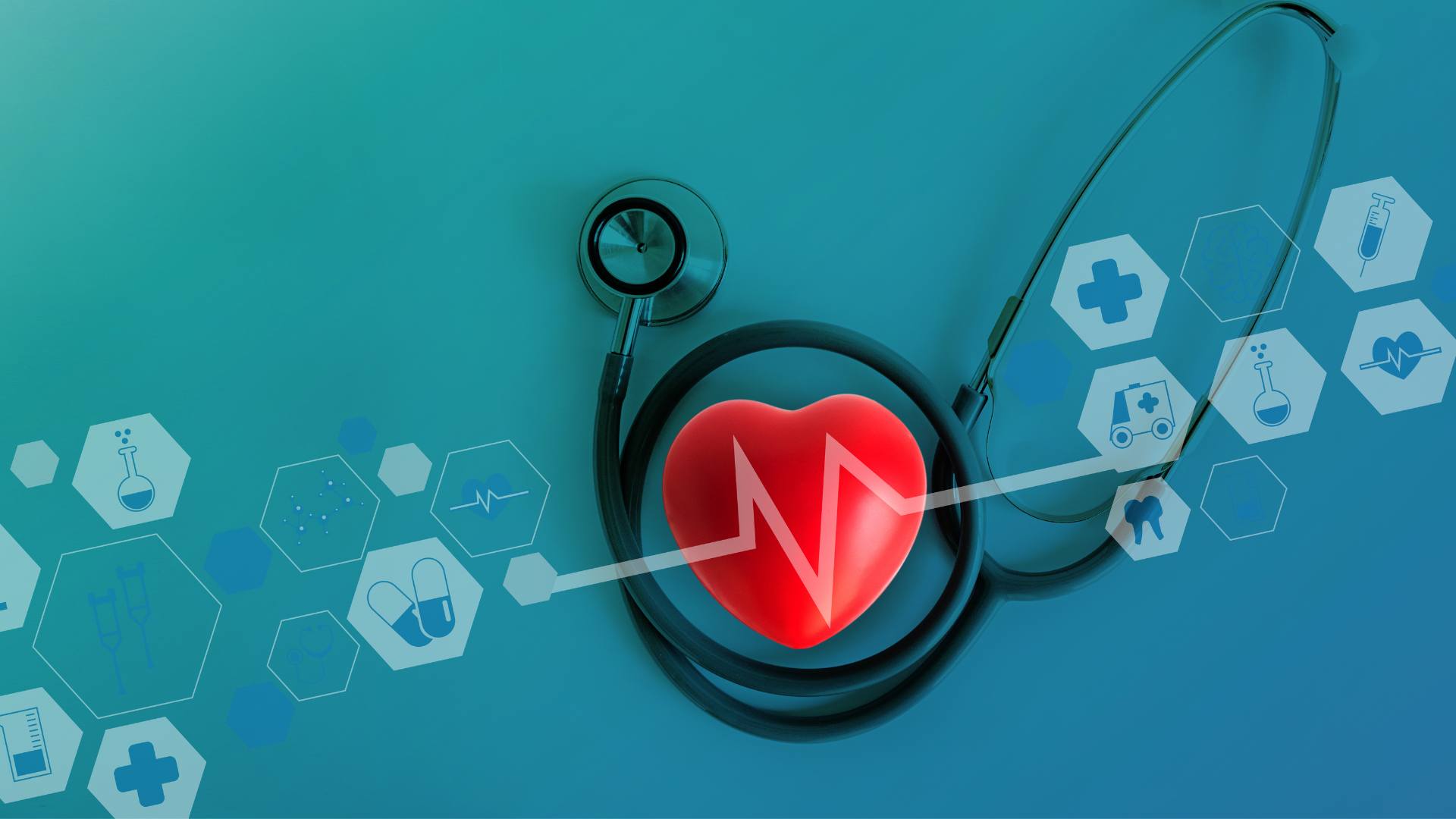 Medical stethoscope with heart and healthcare icons